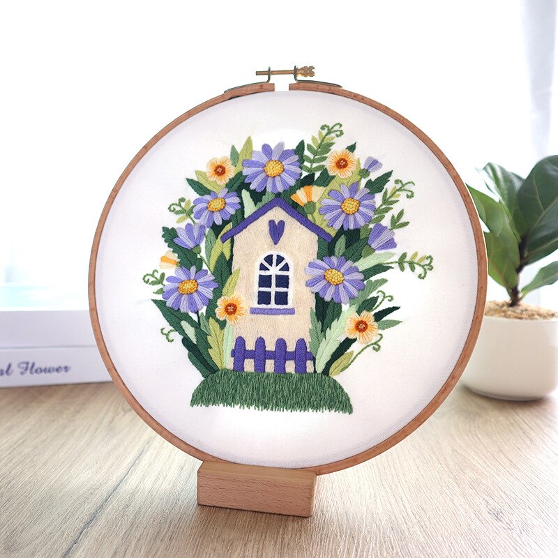 Garden Little Elfs' House Embroidery Kit DIY Needlework Fairy Land Pattern Needlecraft for Beginner Cross Stitch(Without Hoop): B