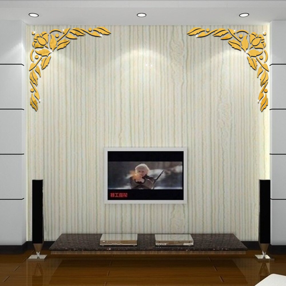 2 pièces TV fond mur coin décoration acrylique miroir autocollants papier peint salon décor à la maison accessoires