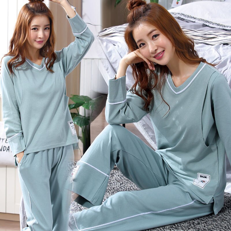 Zwangerschap pyjama's nachtkleding pyjama's voor borstvoeding nachthemden pyjama's voor borstvoeding zwangerschaps- en voedingsjurken 20112003: Hemelsblauw / Ik pas 52-62kg