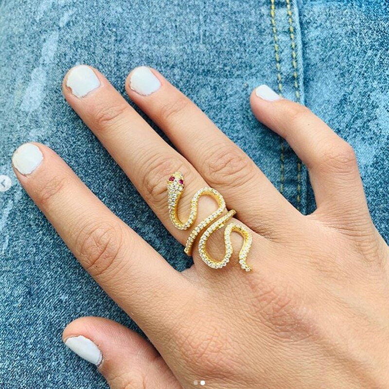 Ankom åben størrelse lang slange ring rose guld farve multi wrap kvinder fuld finger slange formet cz ring smykker