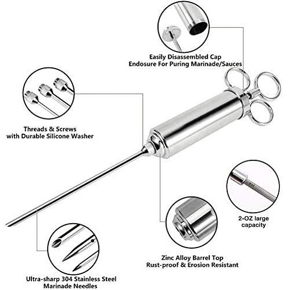 Chicken Injector Stainless-Steel Seasoning Injector Meat Poultry Injection Tool 2-oz Marinade Meat Injector Kitchen Tools