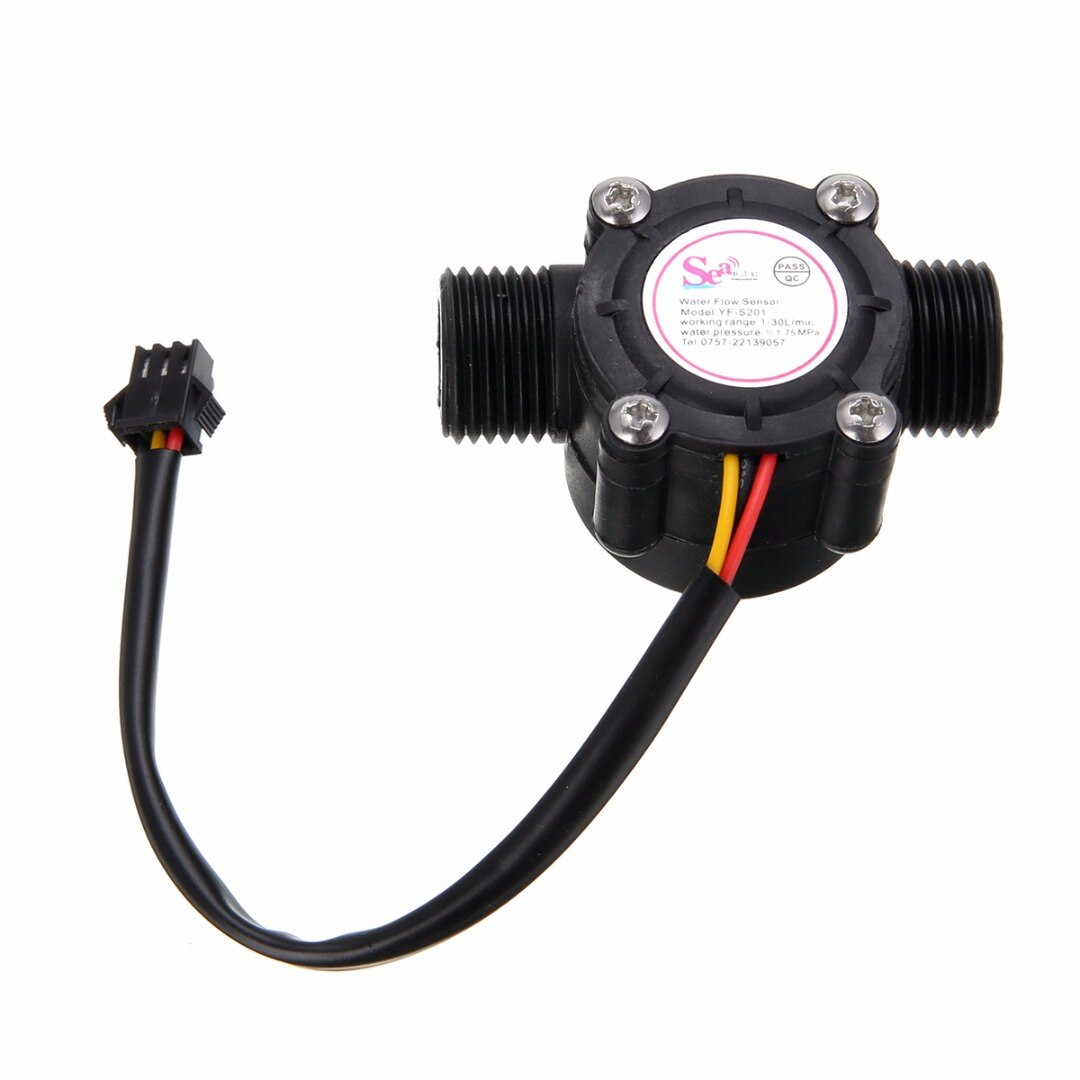 Capteur de débit d&#39;eau pour Turbine Arduino, 1/2 pouces, 1-30L/min, débitmètre à effet Hall, mesure de la température