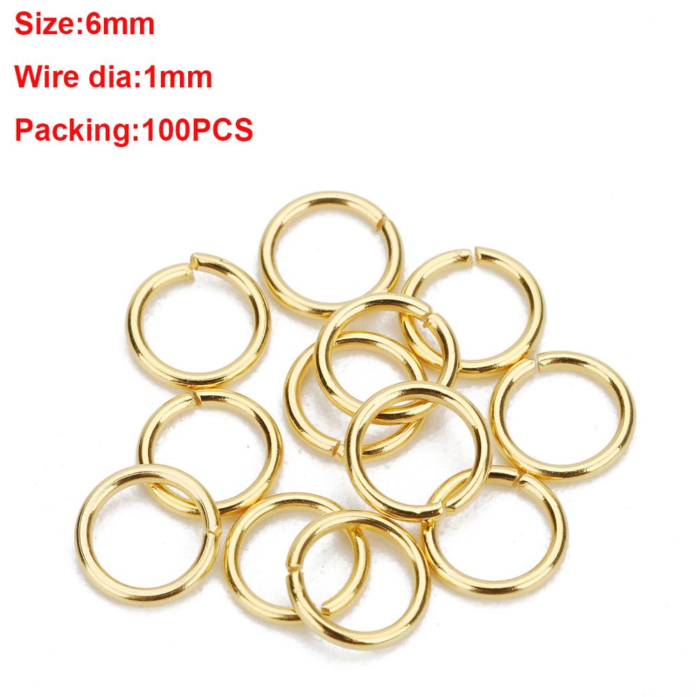 Anillos abiertos de acero inoxidable para hacer joyas, 3-10mm, 100 Uds., bucle de enlace para DIY, conector,: 1.0x6mm gold 100pcs