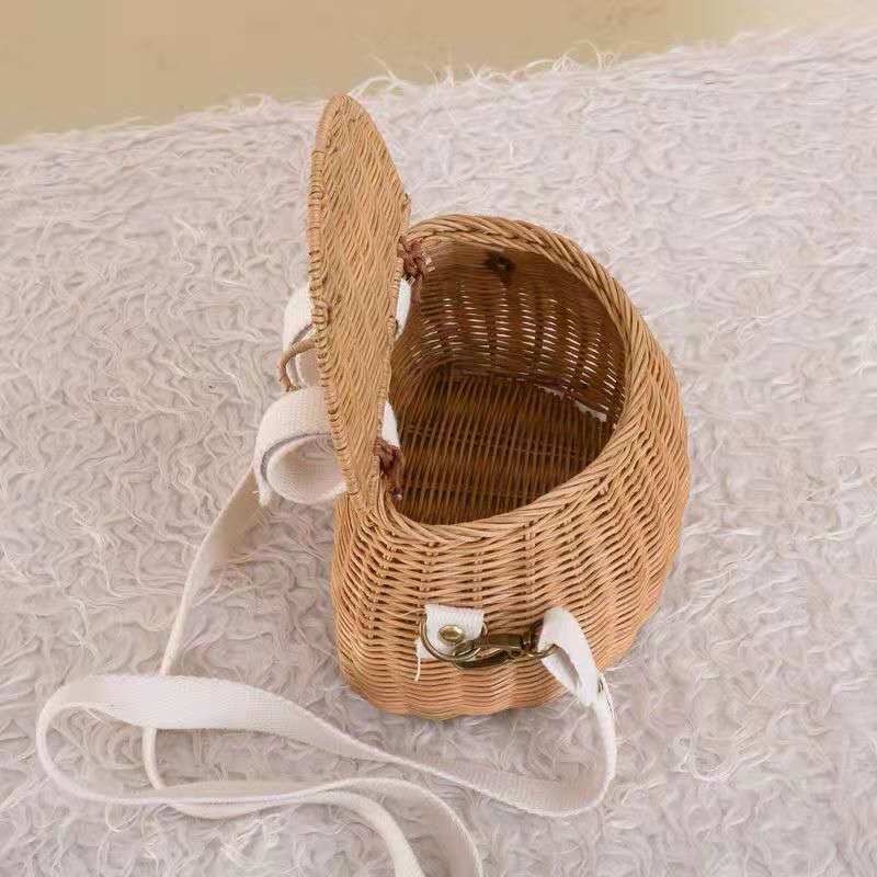 INS Rattan Bicycle Storage Basket Children Cute Picnic Basket Wicker Straw Storage BackPack Multi-use Girls Kids Room Decor