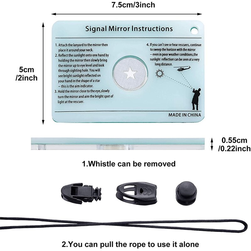 ELOS-2 Pcs Signaal Spiegel Survival Reflecterende Spiegel 2X3 Inch Sturen Op Afstand Pfd Spiegels Outdoor Survival Signaal Spiegel