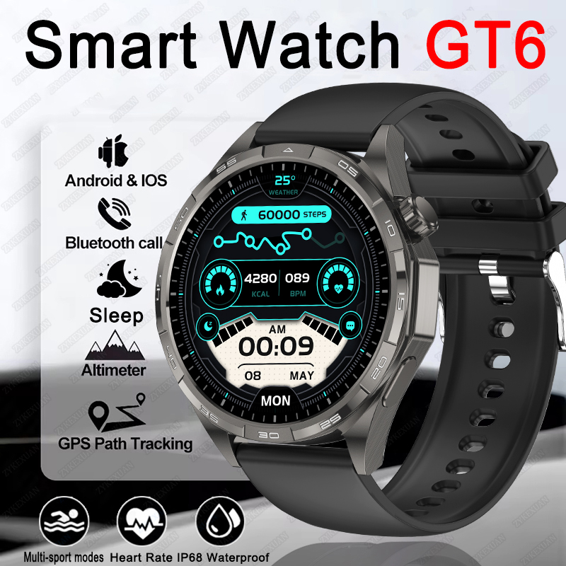 Nuovo orologio GT6 Smart Watch da uomo HD AMOLED schermo mostra sempre l'ora traccia GPS frequenza cardiaca chiamata Bluetooth Smartwatch sportivo impermeabile