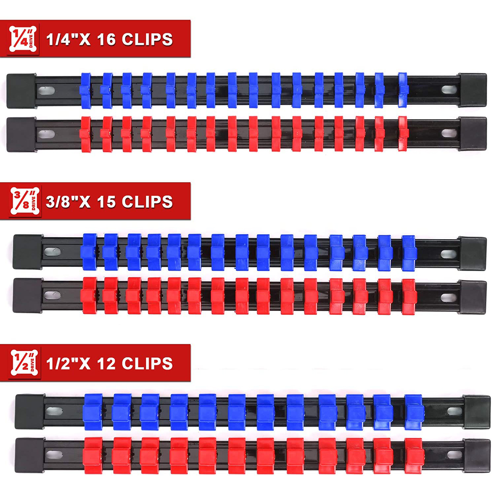 3/6PCS 1/4 3/8 1/2 Socket Wrench Holders Traight Plastic Universal Socket Organizer Rail Bracket Wall Holder Wrench Home Tools