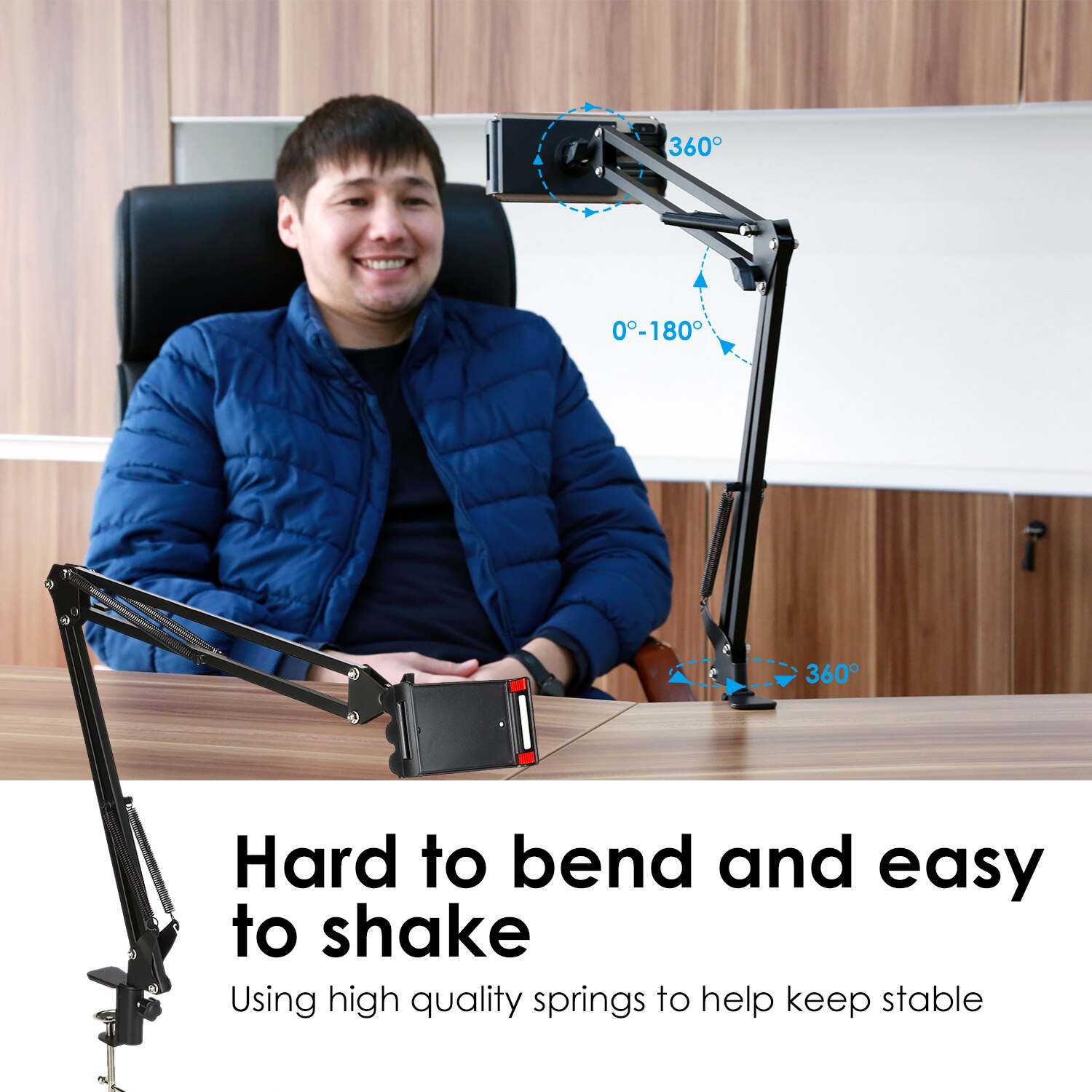 Long Arm Stand for iPhone iPad Samsung 360 Degree Rotation Bed Desk Tablet Mount Holder for 6 to 11inch Mobile Phone Tablet