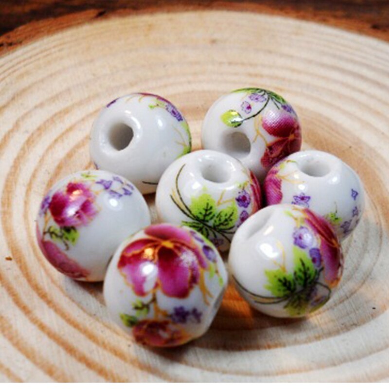 50Pcs 10mm Jingdezhen Big Hole Ceramic Beads Flower Porcelain Beads Handmade For Bracelet Making DIY Jewelry Making: 1