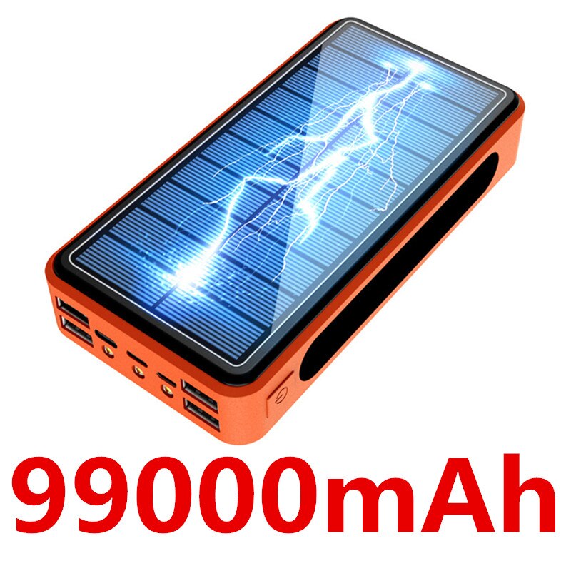Samsung-Banco de energía Solar Xiaomi Iphone, 99000mAh, gran capacidad, portátil, para exteriores, LED, 4USB, carga rápida: Orange-99000mAh