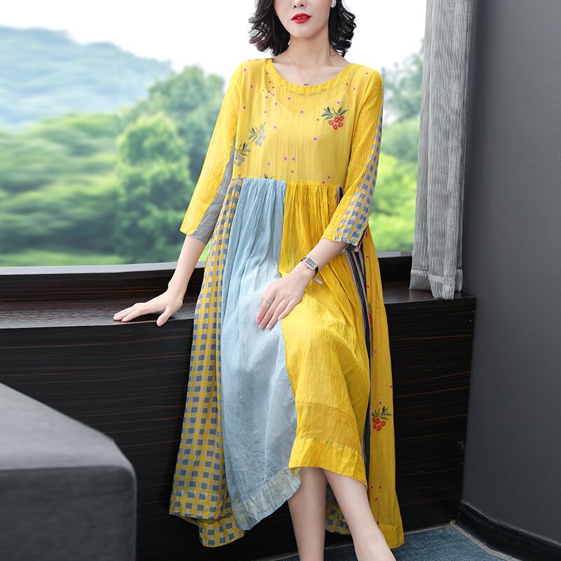 ZUOMAN-vestido Midi Floral de seda de morera para mujer, ropa de primavera y verano, holgado, 4XL talla grande, ceñido, , para