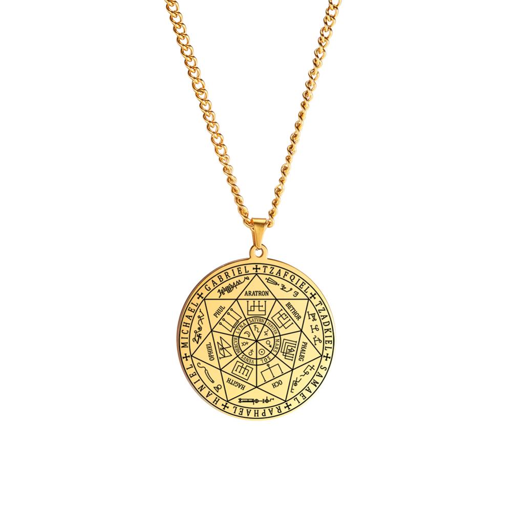 Wicca 7 Archanges Sceau Charme Colliers Hommes Femmes Witchcra Pentagramme Pendentif Surnaturel Amulette Magique Protection Talisman: 7 Archanges Gold