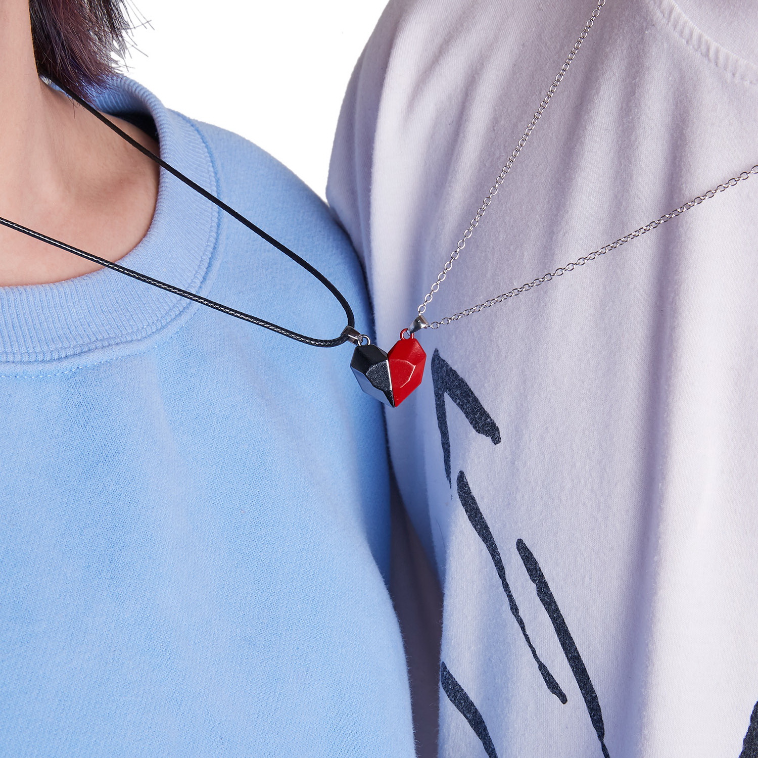 Collier de Couple magnétique pour femmes, pendentif d'amitié, cœur, Distance, breloque à facettes, de saint valentin, 2 pièces/lot,