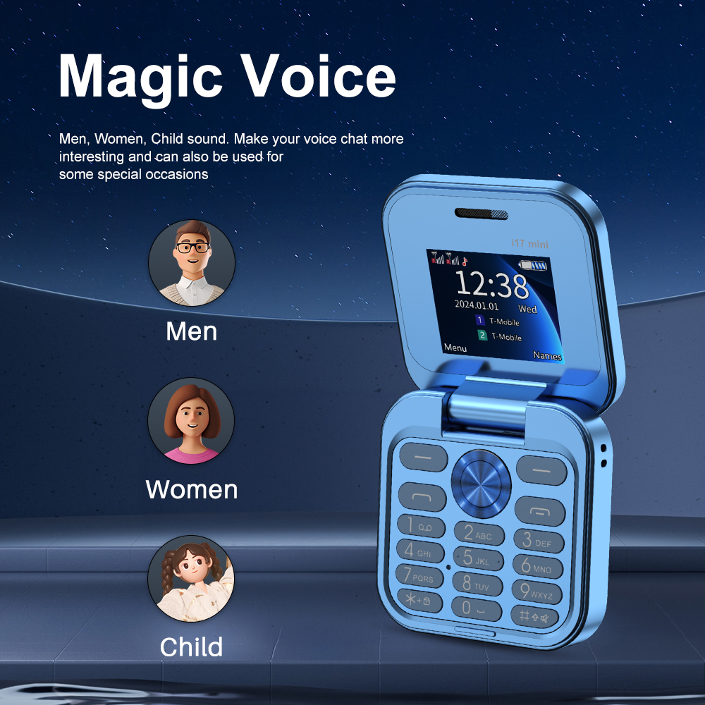 SERVO i17 Mini tarjeta SIM Dual plegable teléfono móvil 2G reproductor de vídeo en red linterna Radio FM voz mágica caja pequeña Flip teléfonos móviles