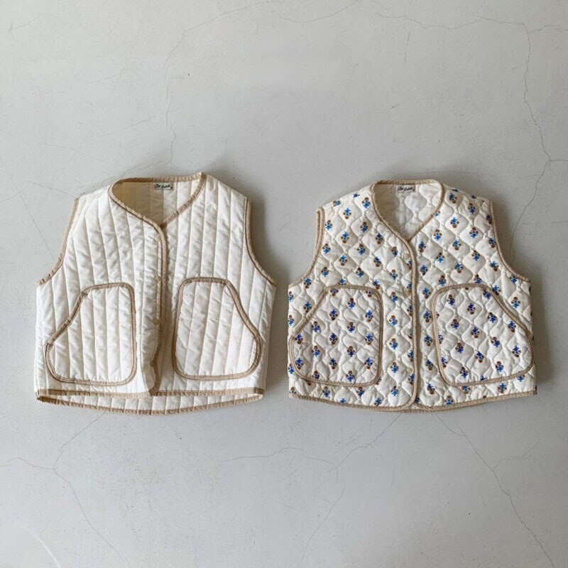 2021 outono nova menina do bebê colete quente crianças casaco de algodão do vintage moda floral da criança colete sem mangas jaqueta para roupas menino