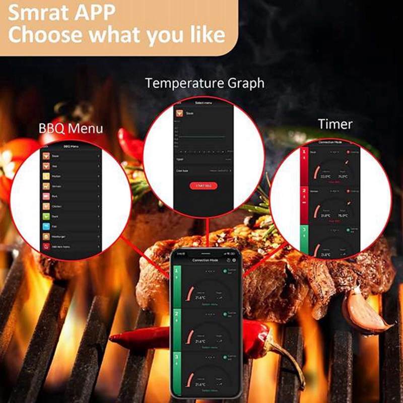 Draadloze Vlees Voedsel Thermometer Bbq Thermometer Oven Grill Bbq Biefstuk Bluetooth Temperatuur Meter Barbecue Accessorie