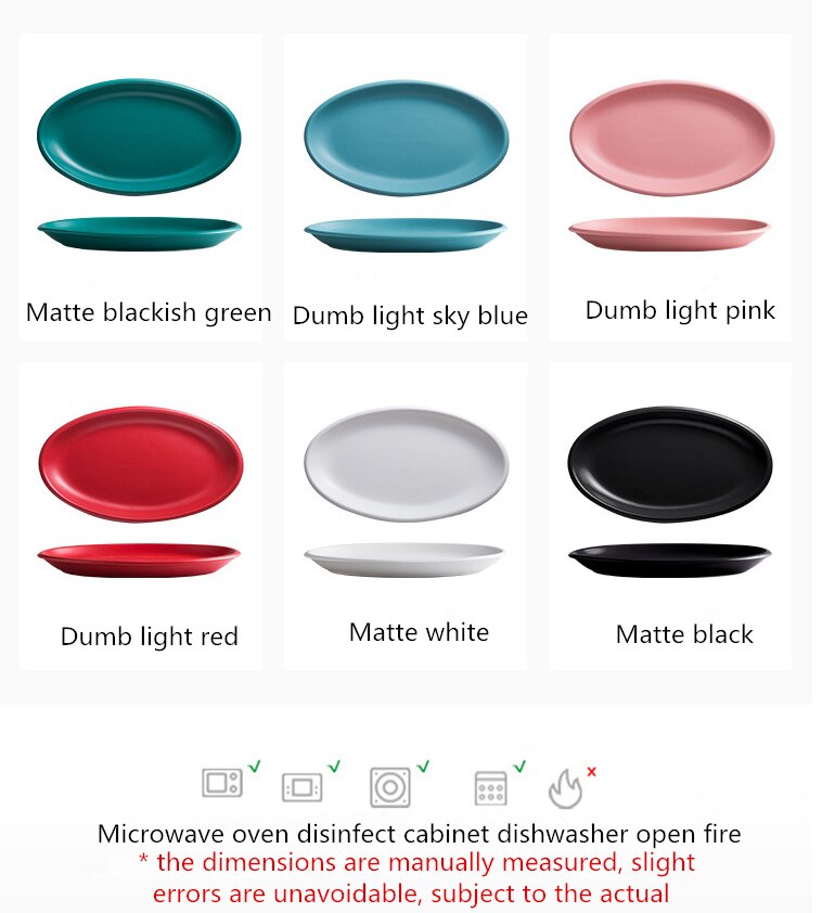 Nordic 12 inch flat side oval ceramic plate hotel home salad steak pasta kitchen kitchen utensils