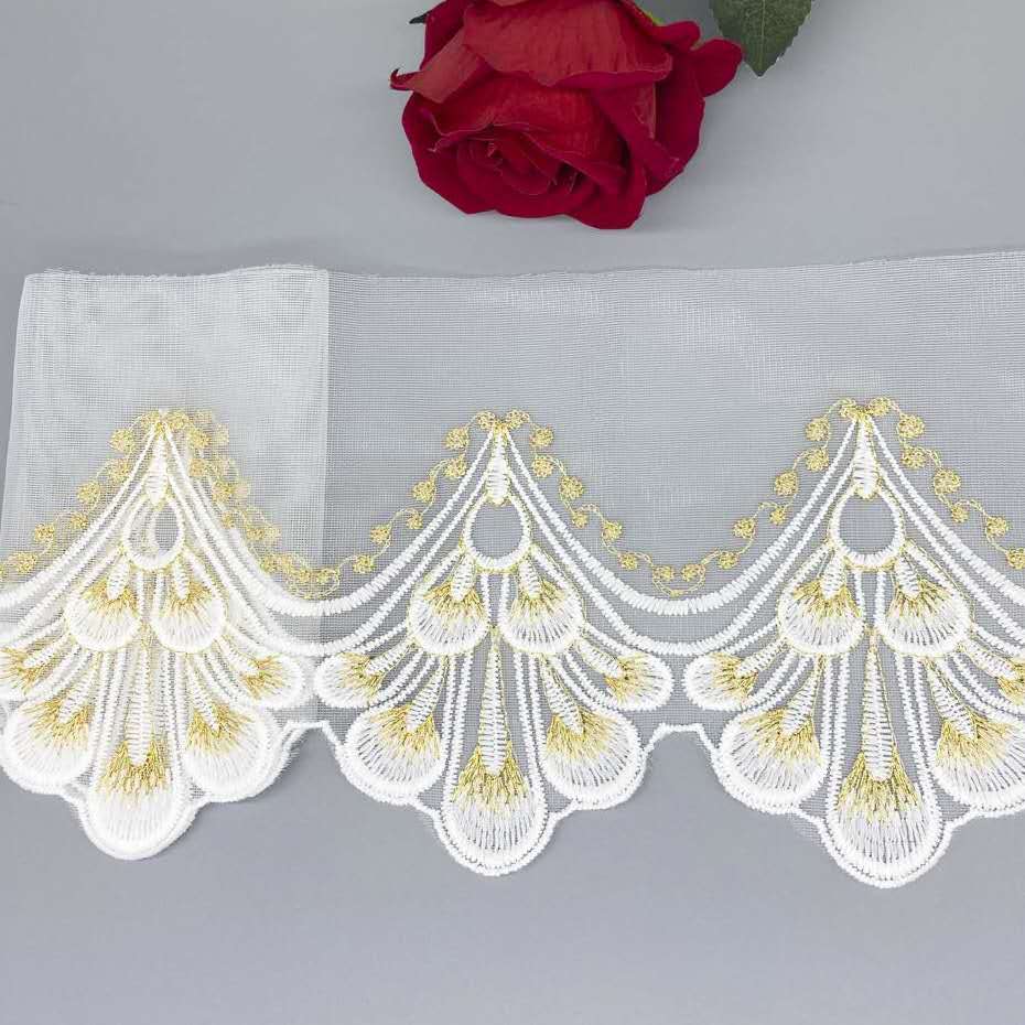 5Yards White Gold Handmade DIY Clothing Accessories Floral Embroidery Lace Fabric Curtains Sofa Lace Trim 18cm Width