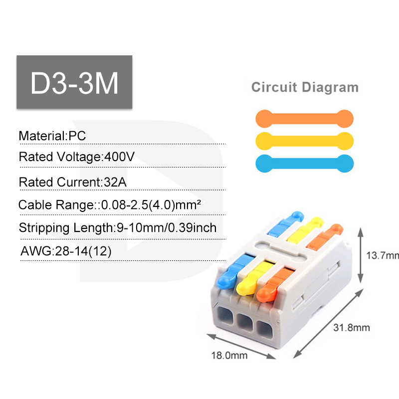 Quick Wiring Cable Connectors 2/3Pin Universal Compact Electrical Conductors SPL Splicing Splitter Push-in Home Terminal Block: Ivory