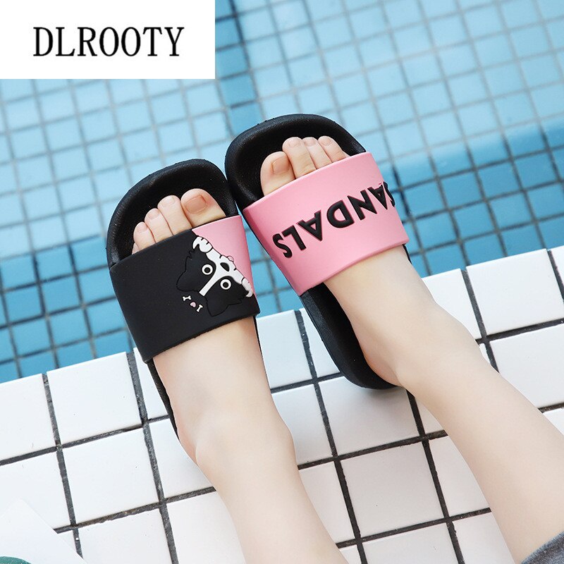Sandalias planas antideslizantes para niños y niñas, chanclas de dibujos animados de perro, para el baño, a la: BO Pink / 29