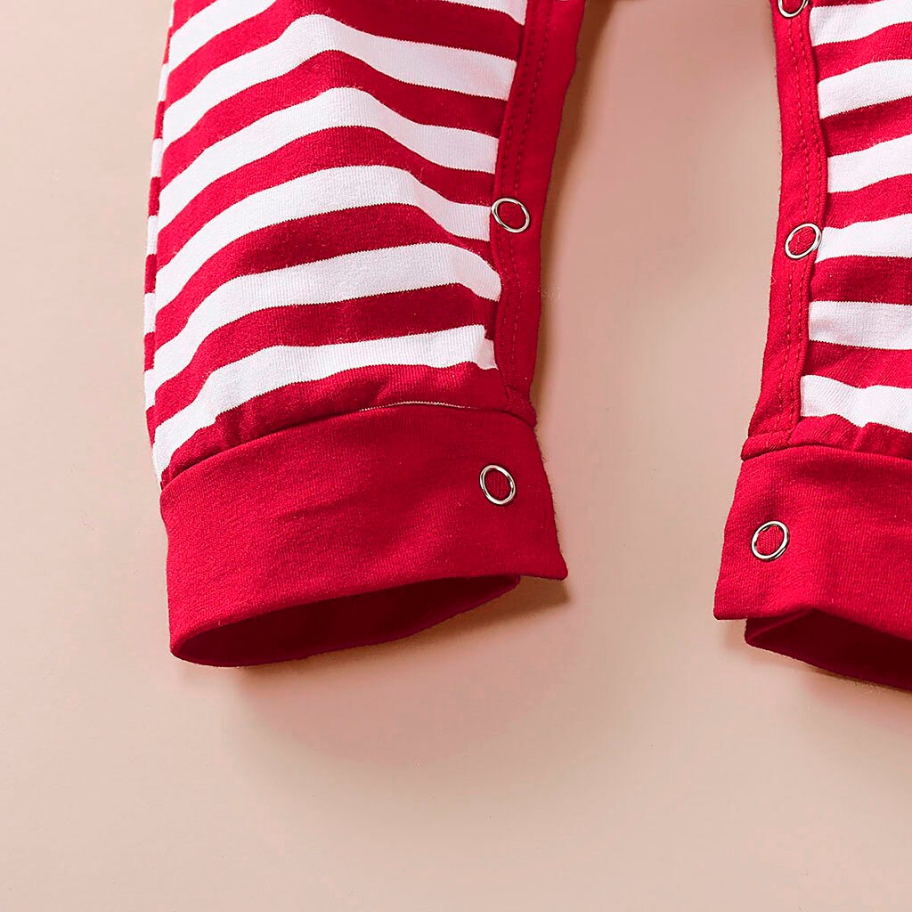 Infantil do bebê macacão menino menina roupas de manga longa natal santa listrado impressão macacão outfits inverno recém-nascido do bebê onesie