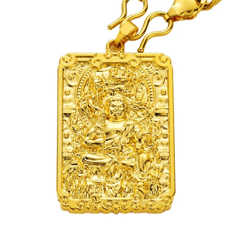 OMHXFC Europese Mode Man Party Verjaardag Huwelijkscadeau Rechthoek God Chinese Zodica 18KT Real Gold Charm Hanger PN75: cock god