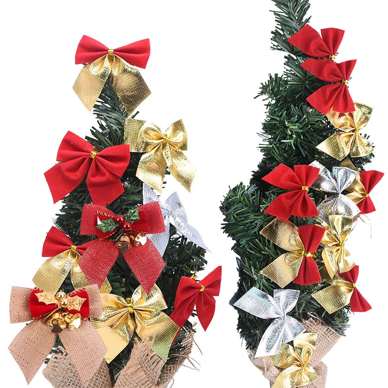 Decoración de árbol de Navidad Rojo Dorado plateado con lazo, adorno de Navidad, de Año , caja de con lazo DIY, suministros de decoraciones para fiestas
