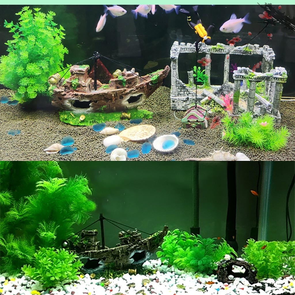 Small Landscaped Aquarium Pirate Fish Tank Boat Artificial Ornaments Viewfinder Glass House Resin Wreck Pirate Ship Decor
