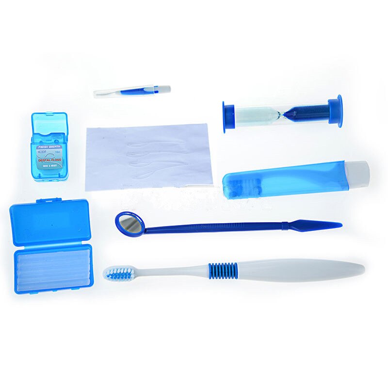 Tandheelkundige Orthodontische Borstel Banden Borstel Floss Kit Oral Care 8 Stks/set Tandenborstel Reizen Kit Orale Cleaning Care Whitening Tool: Blue