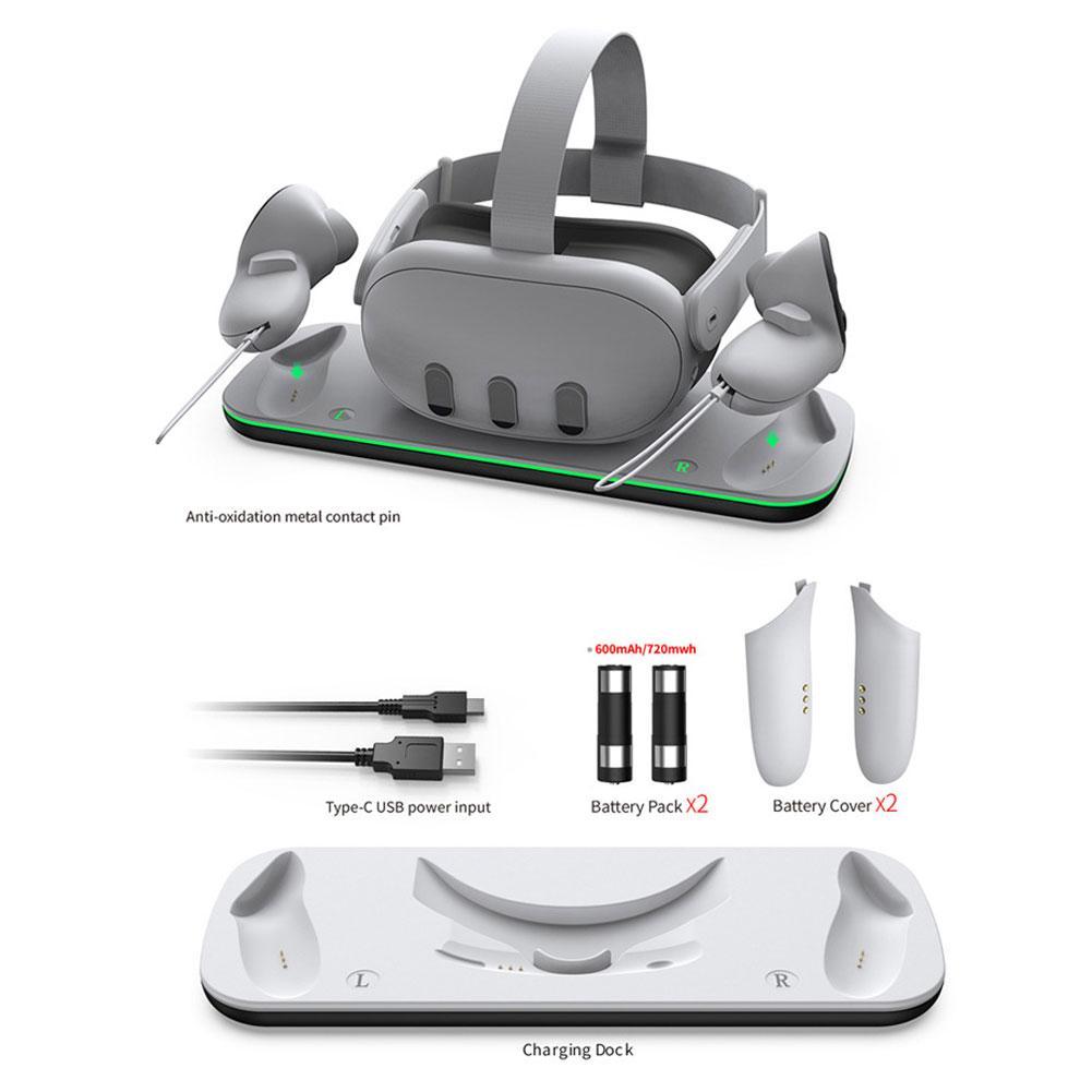 VR Ladestation für Meta Quest 3 - Kabelloses Ladegerät mit 2500mAh Ersatzakku