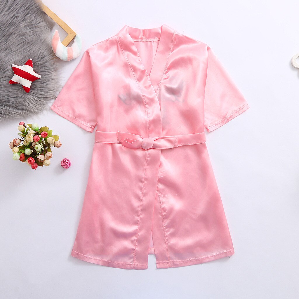 Toddler Baby Satin Kimono Robes Girls Kid Solid Silk Bathrobe Birthday Sleepwear Many Colors Clothes Girls Roupao Infantil