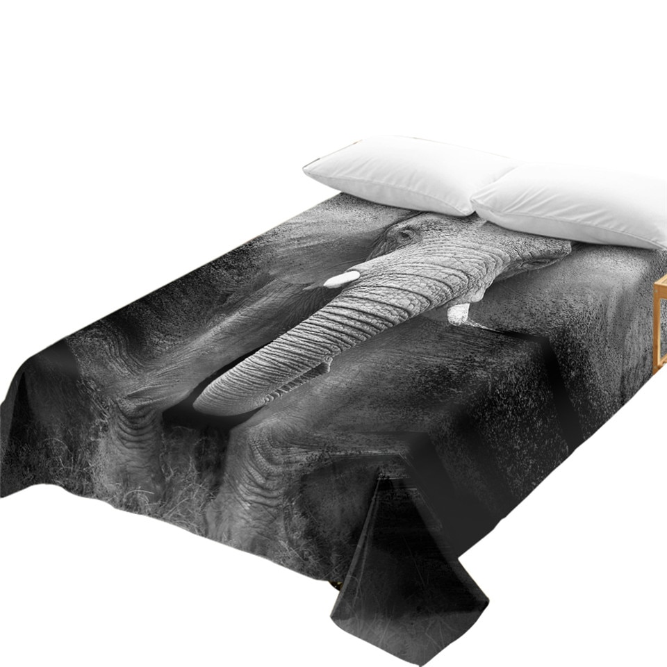 BeddingOutlet Elephant Bed Sheets 3D Printed Flat Sheet Photography Bed Linen Adults Black and White Bedspreads Queen