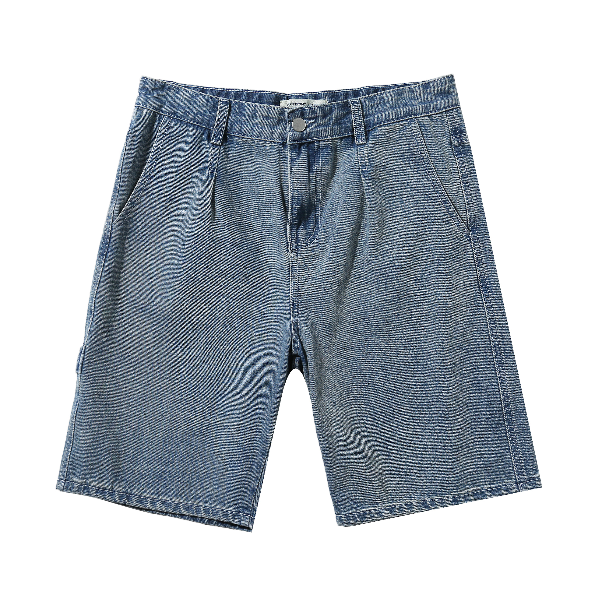 Pantalones cortos vaqueros de pierna ancha de estilo coreano para hombre, Vaqueros cortos holgados, rectos e informales, ropa de Retro, novedad de verano 2022: Asia S(27-28)