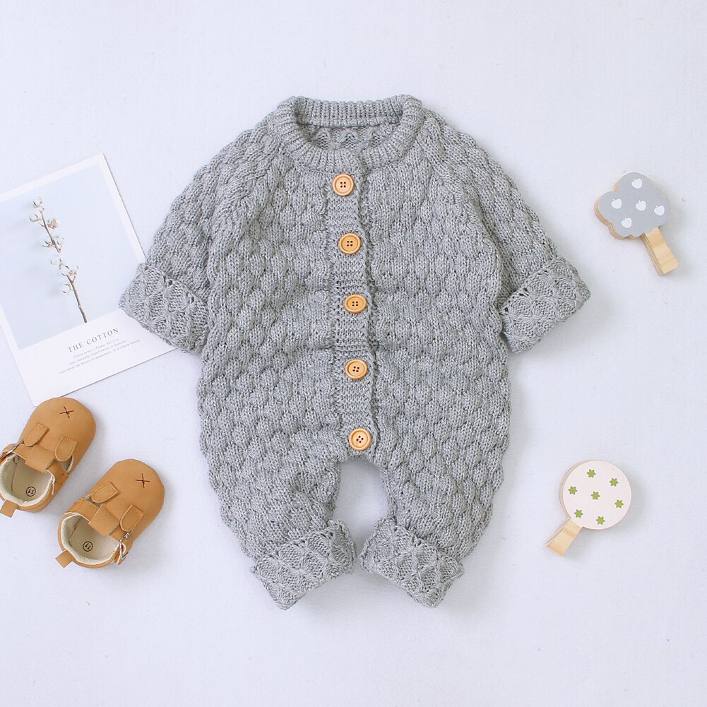 Barboteuse d'automne pour bébé fille garçon | Vêtements en tricot vendus à manches longues, combinaison-pull, 0-18M: Light Grey / 6M
