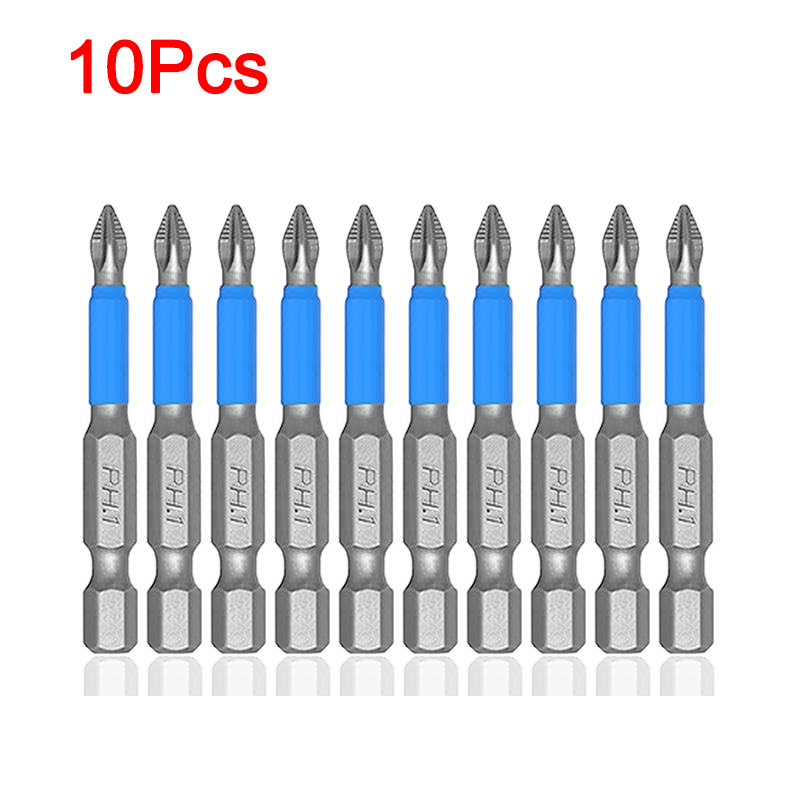 Embouts de tournevis antidérapants de 50mm, 10 pièces, tête unique magnétique PH1 PZ1 PH2,PZ2,PH3 PZ3 S2, outil électrique en acier, embout Phillips, tige hexagonale: Rouge