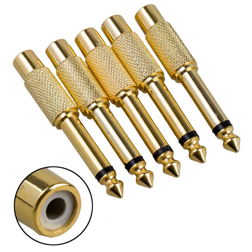 5 STUKS Gold 6.35mm 1/4 &quot;Male Mono Plug naar RCA Vrouwelijke 6.5mm Jack Audio Stereo Adapter Connector plug TS Converter Sound Mixer