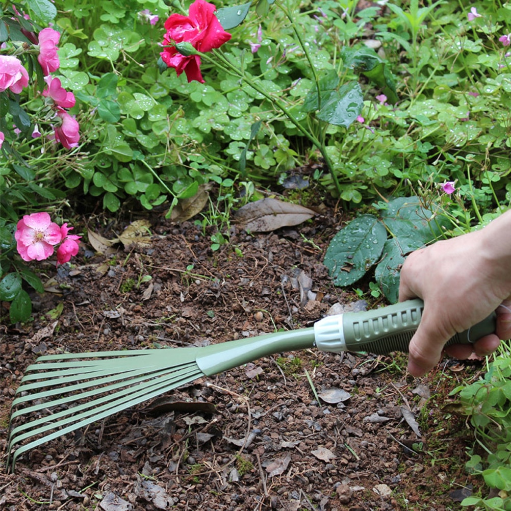 1 Uds., rastrillo de césped de nueve dientes, herramientas de jardín de hojas sin zafiro, pala en maceta, suministros de jardinería con mango de PVC