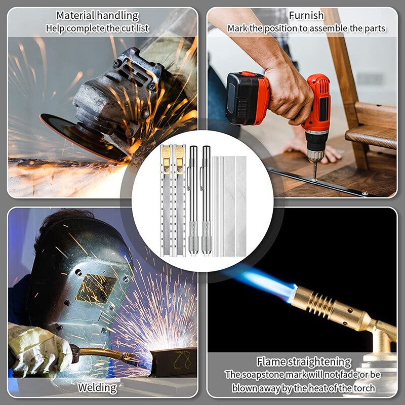 Soapstone Holder Soapstone Pencil Round Flat Aluminum Welding Tools Flat Soap Stone Markers Removable on Steel,Aluminum