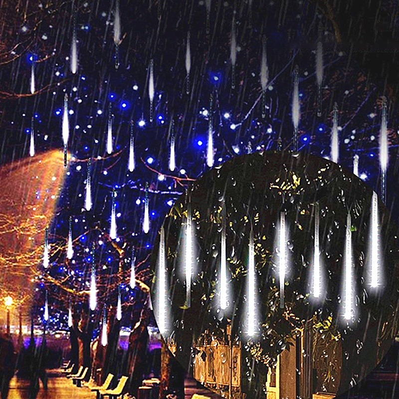 Outdoor EU Plug Meteor Shower Lights Falling Rain Fairy String Lights for Christmas Party Garden Decorations