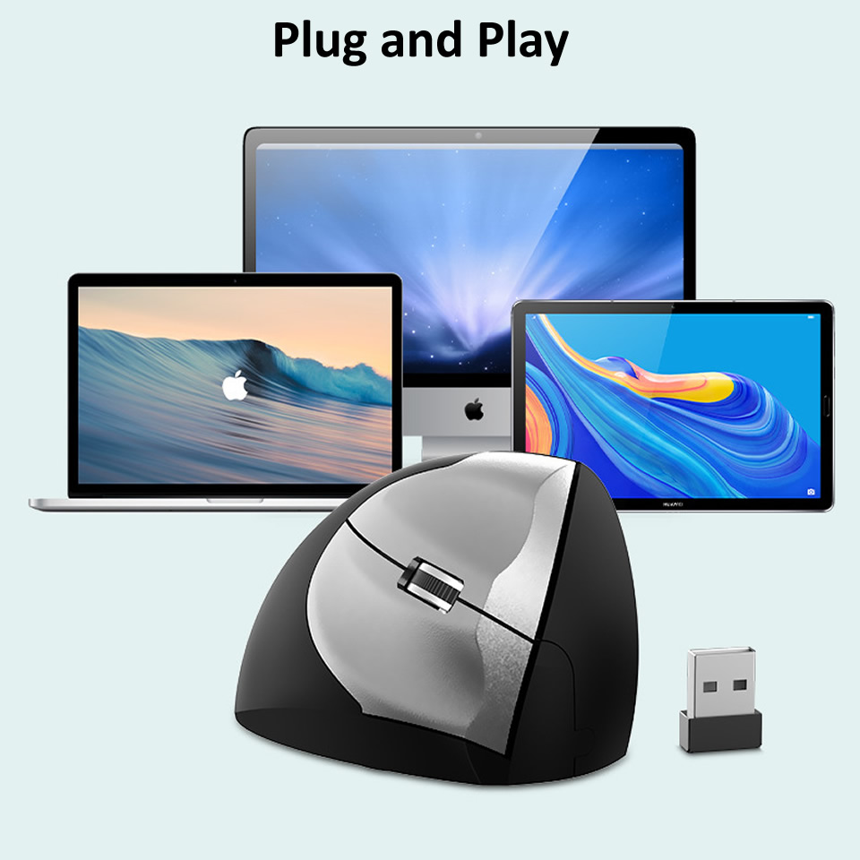 Hkxa trådløs mus vertikal spillmus usb-datamus ergonomisk stasjonær oppreist mus 1600 dpi til pc bærbar pc kontor hjemme