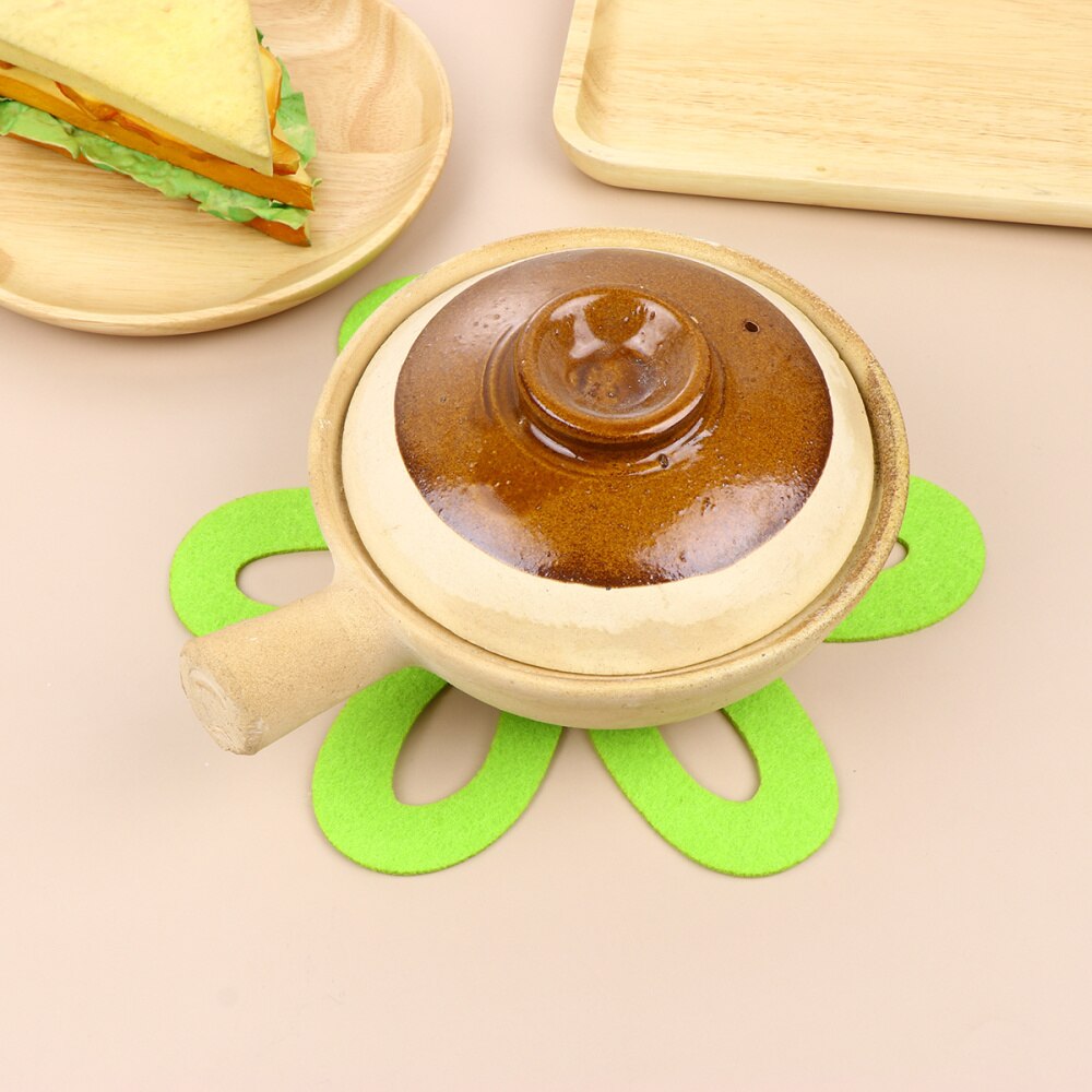 6pcs Sun Flower Shaped Pot Placemat Non-stick Heat-resistant Mat Tableware Pad Table Supplies Cookware for Kitchen (Green + Sky-