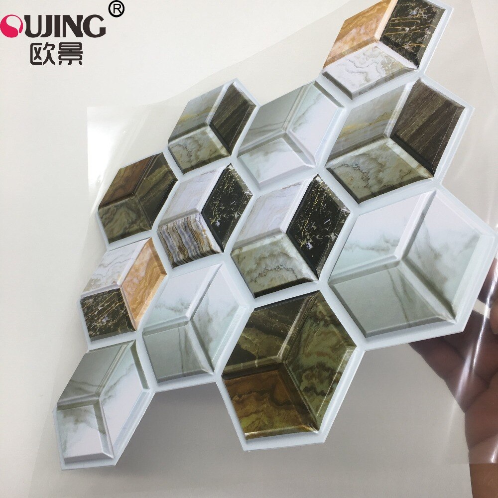 Carreaux muraux autocollants muraux 3D hexagonaux, 30x30cm x 1 pièce, Stickers muraux en PVC, pour cuisine, salle de bains, ligne artistique, décoration pour la maison