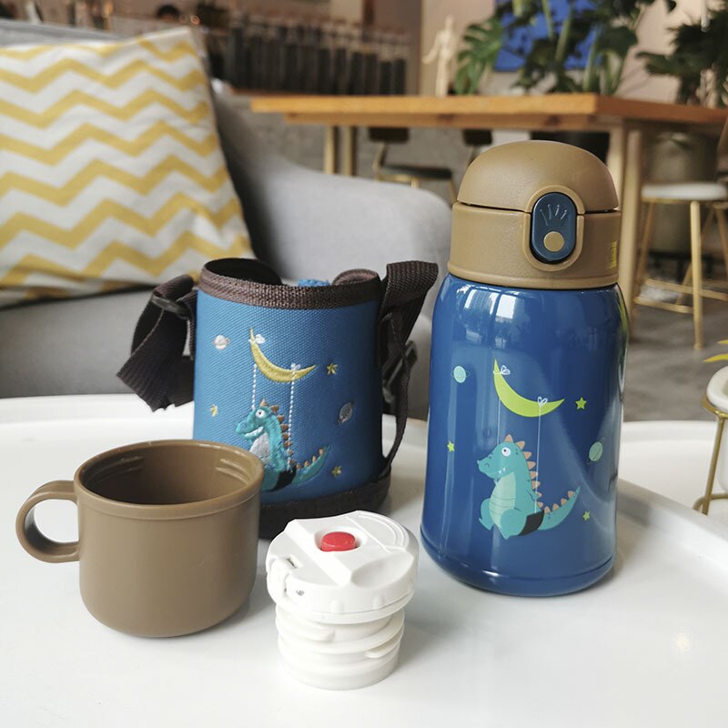 Taza de alimentación para bebé con tapa, termo de leche de acero inoxidable para niños, botella de agua aislada con fugas, taza térmica poof