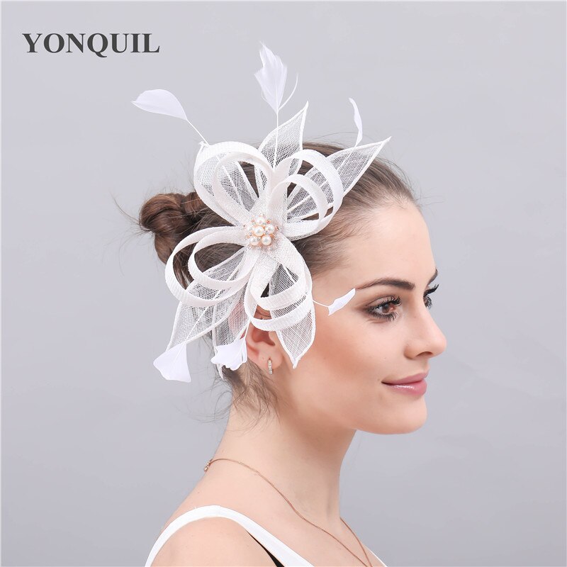 Blanc Sinamay coiffure de mariage pour mariée chapeau Fascinator cheveux accessoires épingle à cheveux mariée dames nouvelle chapeaux