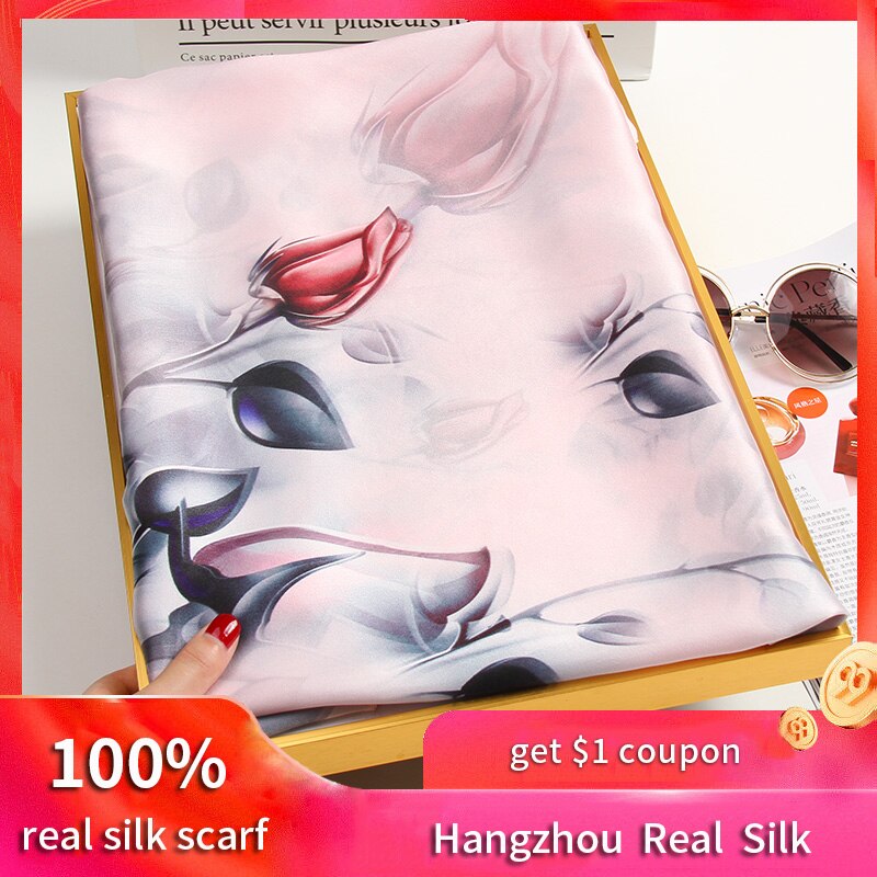 100% Silk Scarves Women Real Silk Scarf Wraps for Mom Printed Echarpe Long Natural Silk Foulard Femme Shawls
