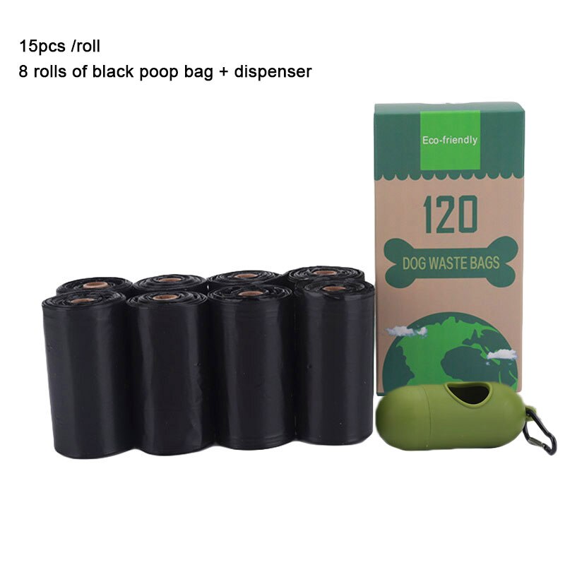 Degradable Pet Poop Bag Portable Garbage Bag Biodegradable Dog Waste Bags Dog walking Supplies Pick-up Dispenser Rounded For Cat: 8 rolls of black