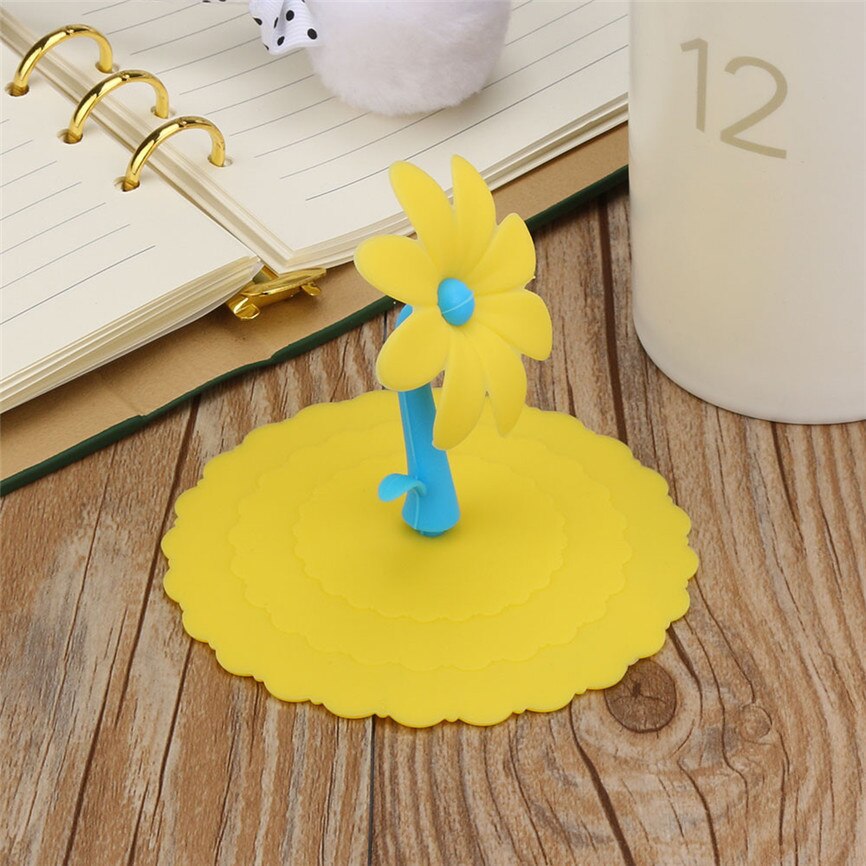 DIY Leuke Zonnebloem Kant Stof Herbruikbare Siliconen Cover Cup Gratis Splicing Thermische Isolatie Cup Seal Cover 0935: yellow