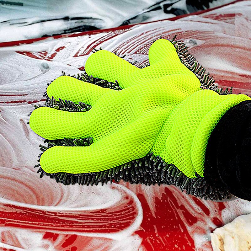 Guantes de microfibra de chenilla resistentes al agua para lavado de coches, manopla gruesa para limpieza de coches, cepillo de cera para cuidado automático, de doble cara: type 4 green
