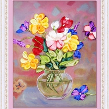 35*42 cm 3d bloemenvaas lint borduurwerk kit bloem set handwerk kit diy handgemaakte handwerken hand naaien art muur interieur