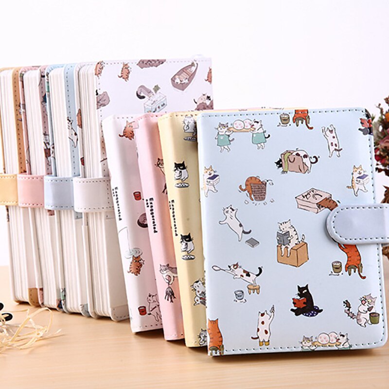 Cute Kawaii Cat Stationery Leather Notebook Japanese Style Color Page Notebook Bullet Diary Agenda Planner Filofax Notepad